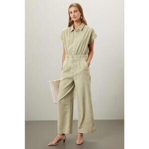 Joe's Jeans Green Linen-Blend Lexi Jumpsuit Size XL with Discoloration